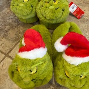 Green Grinch Slippers with Santa Hat